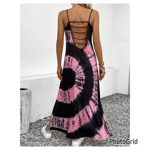 Tie dye maxi dress, boho maxi dress, beach dress, Fuschia maxi Dress, halter nec